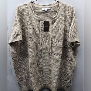 J. Jill Women's NWT Beige Open Knit Poncho Sweater Top Cotton Size XL Petite